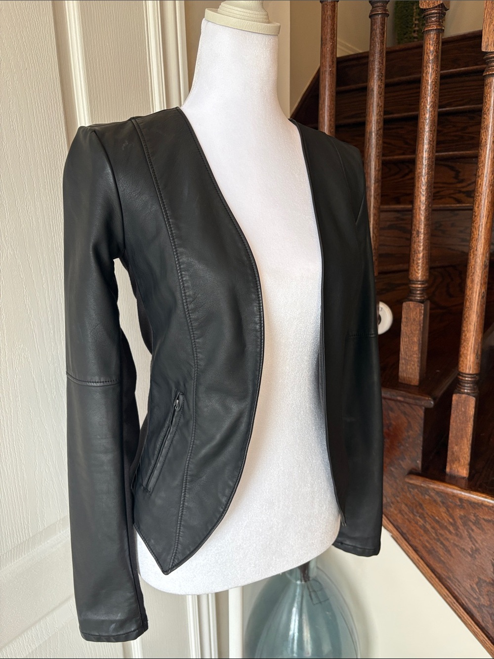 Dynamite Black Faux Leather Blazer Jacket - Women's Tailored Coat